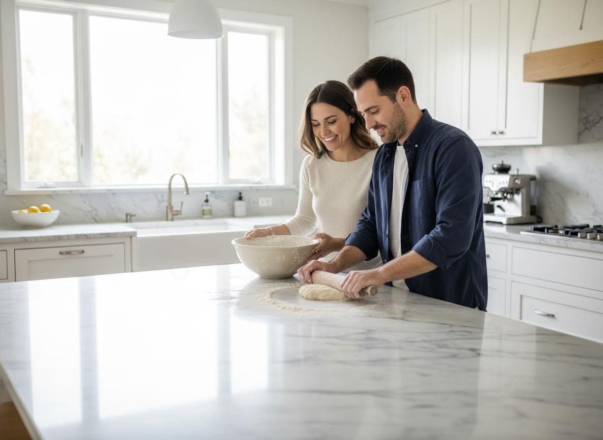 Happy Couple Baking Together in a Modern Kitchen
