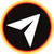 A white paper airplane "send" icon inside a black circle with a yellow and red flaming border.