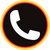 A simple white telephone handset icon within a black circle that has a yellow and red flaming border.