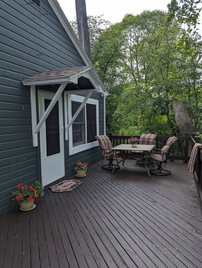 Cabin back porch at Mitchell Creek Inn