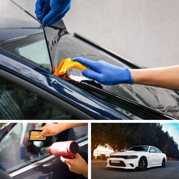 various car tint being installed