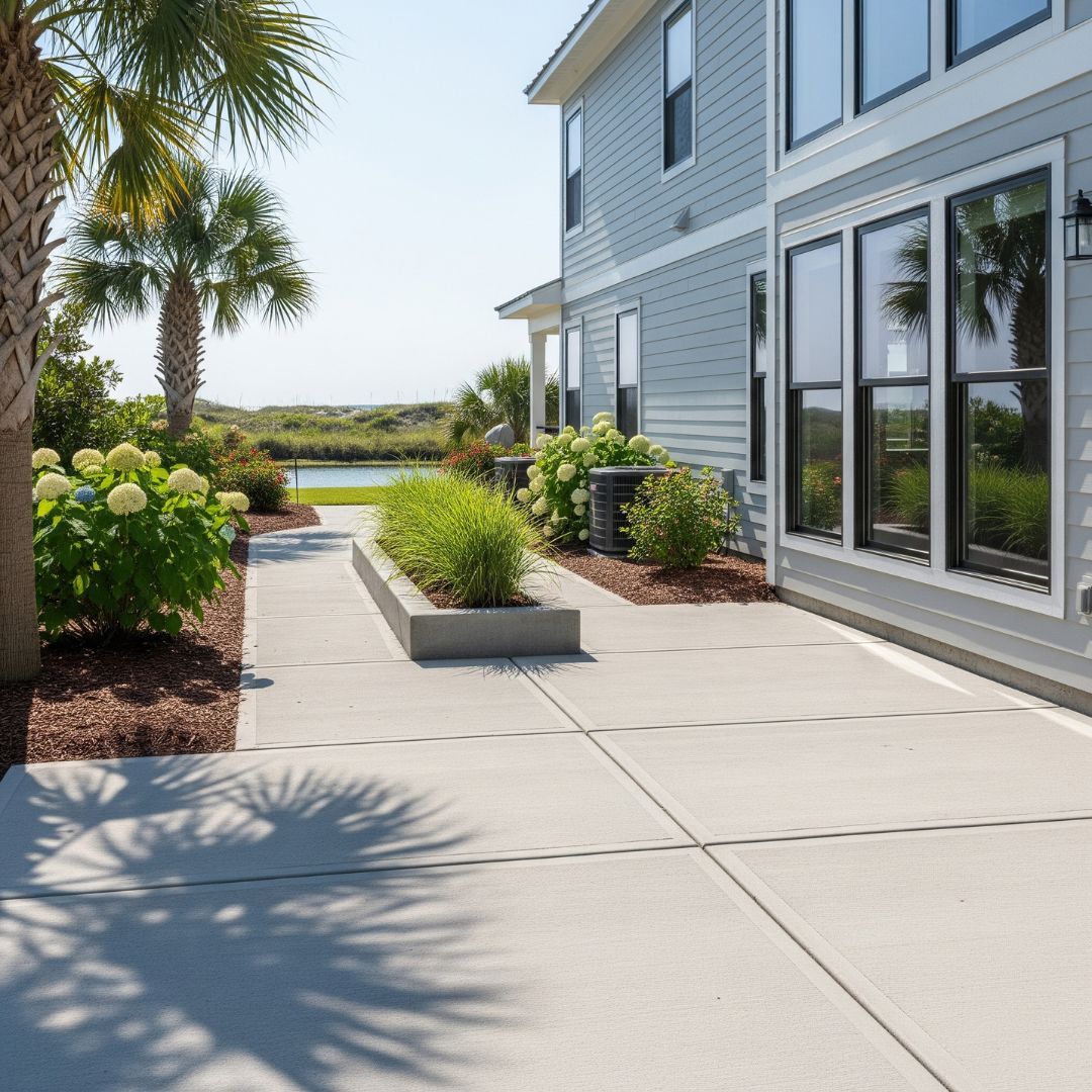 concrete path next to house