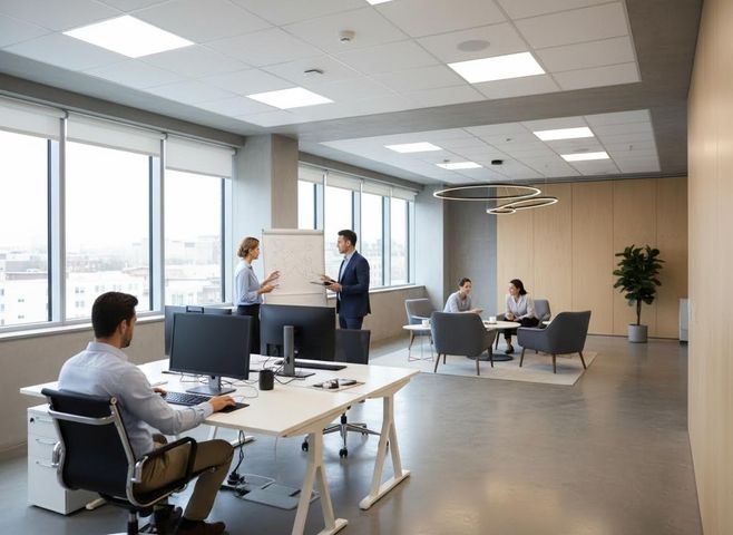 Business Professionals Collaborating in a Modern Open Office