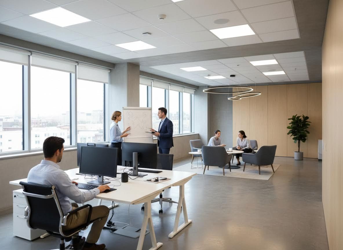 Business Professionals Collaborating in a Modern Open Office