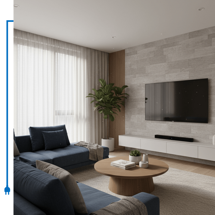 Living room with television on wall