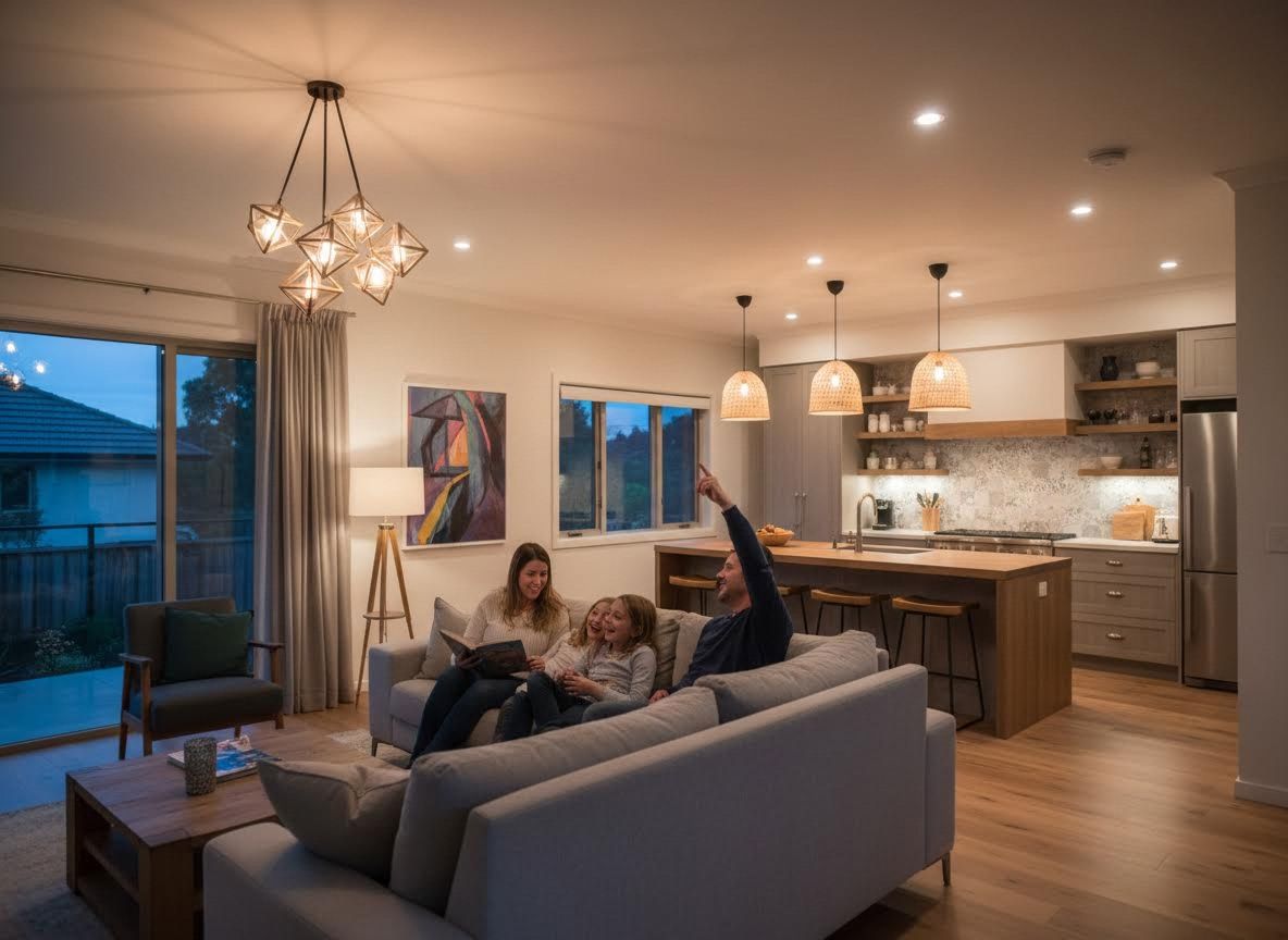 Family Relaxing in a Modern Open-Plan Living Room and Kitchen
