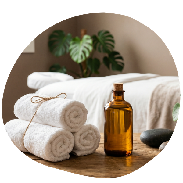 White towels and massage oil