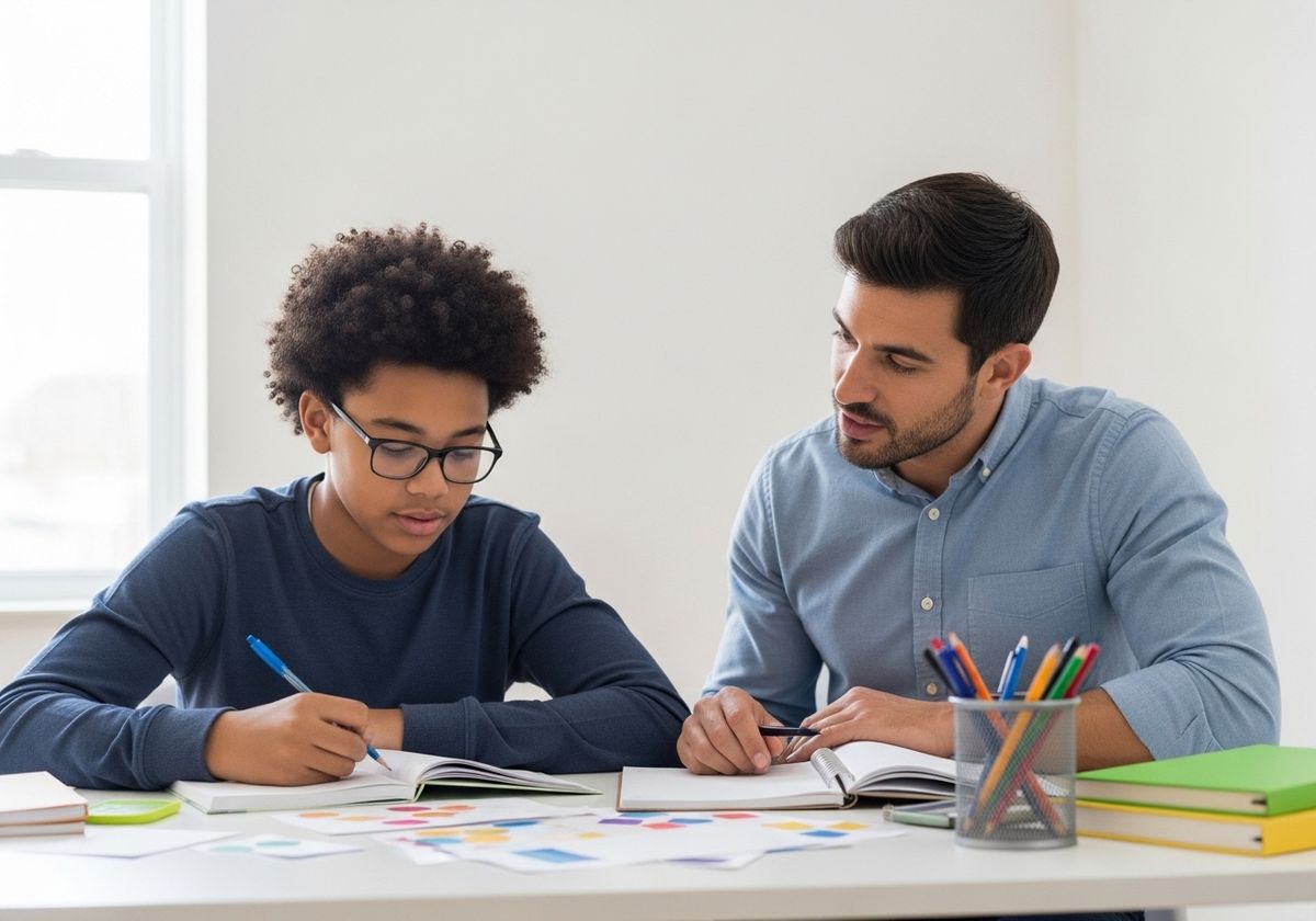 Boy studying with tutor