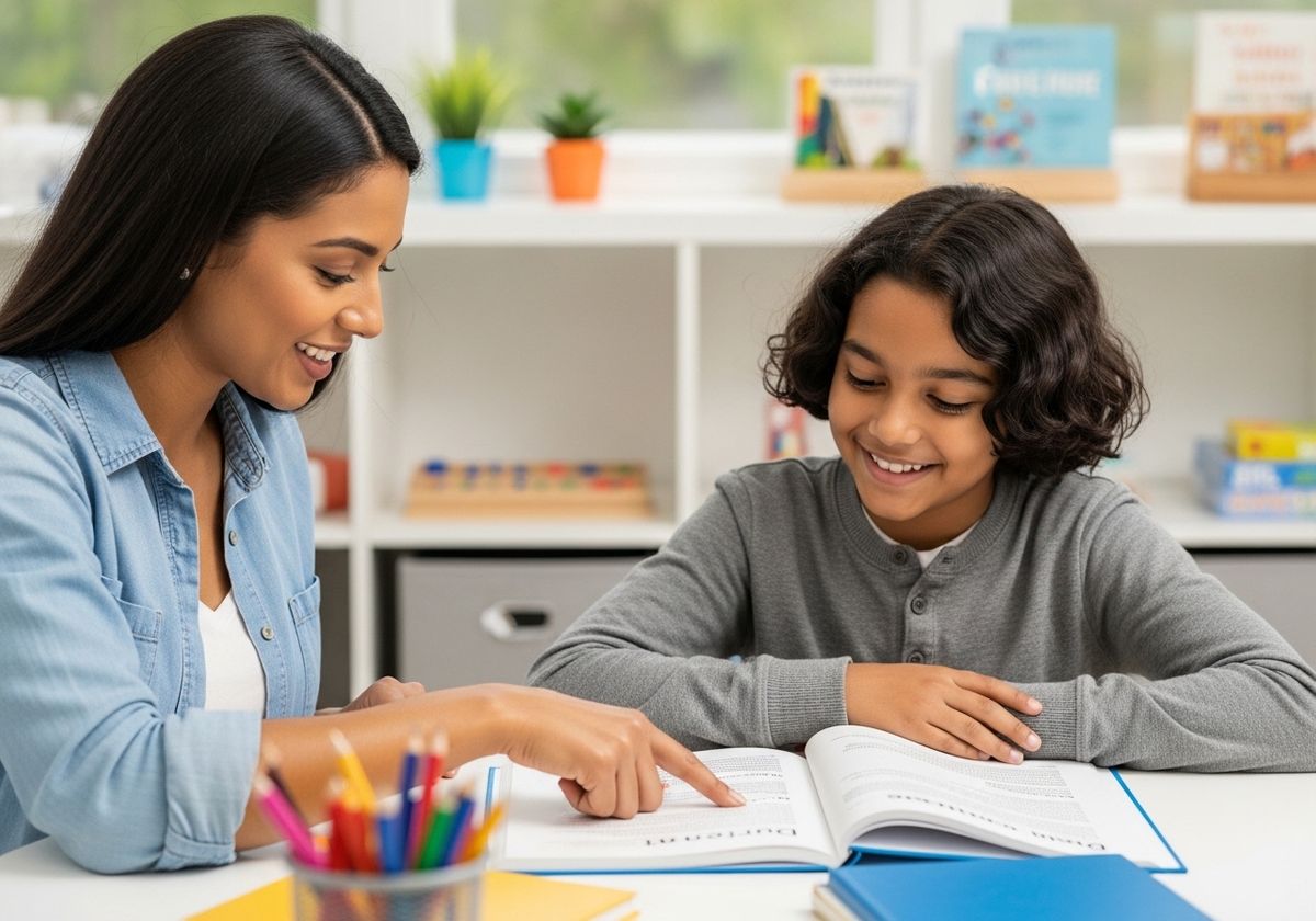 Teacher Helping Student With Reading