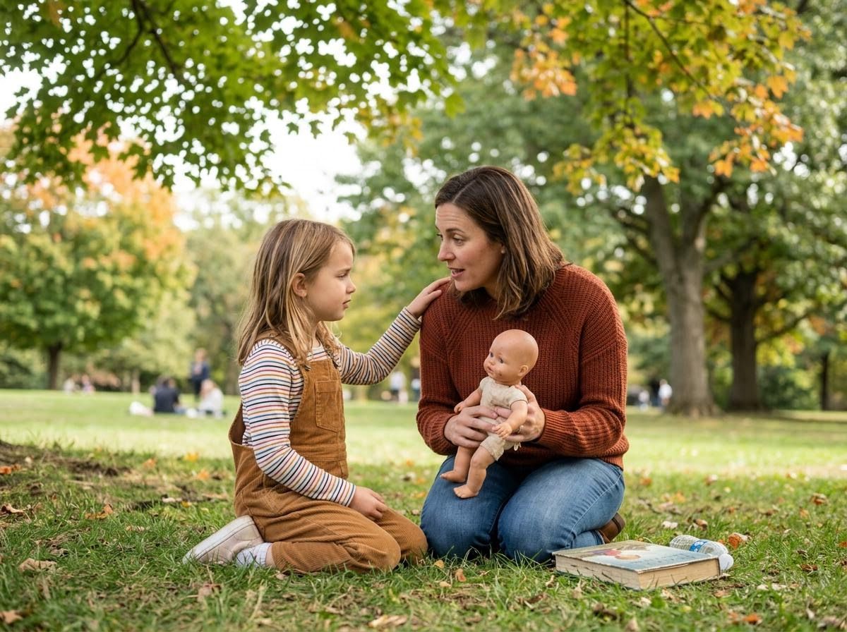 Mother and daughter sitting on grass in a park