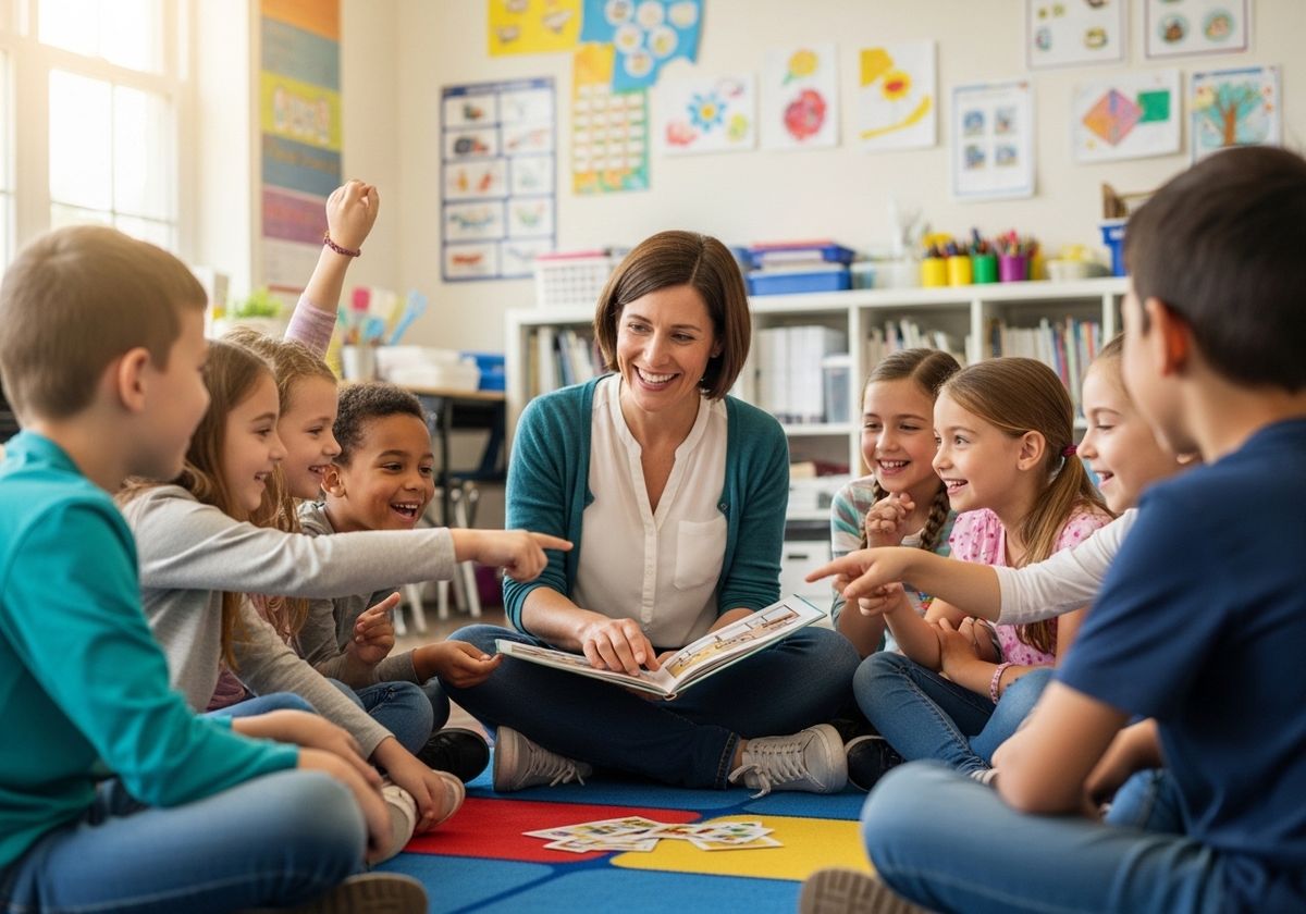Enthusiastic Elementary Students Enjoy Story Time with Teacher