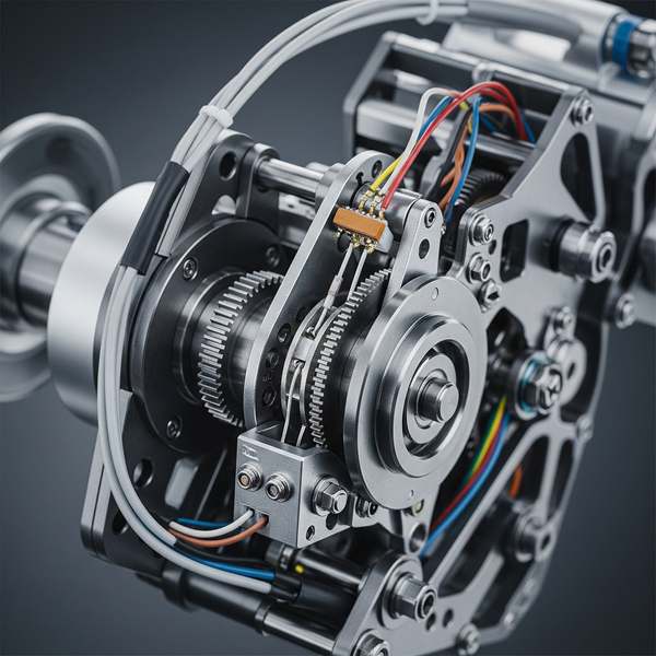 A detailed close-up of an intricate electromechanical component's wiring and design.