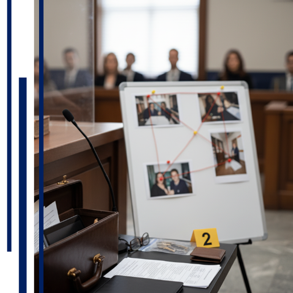 Evidence on display in a courtroom