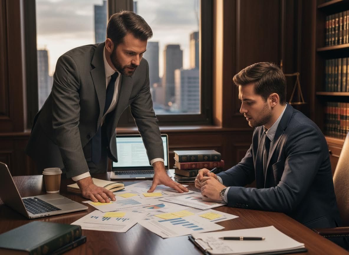 Two Businessmen Reviewing Financial Documents in an Office