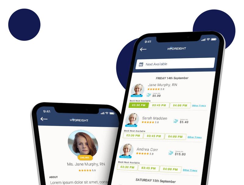 Hydreight mobile app on two devices