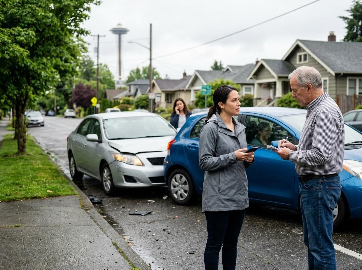 People exchanging information after a car accident