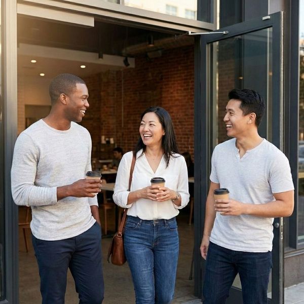 A group of friends at a coffeeshop.
