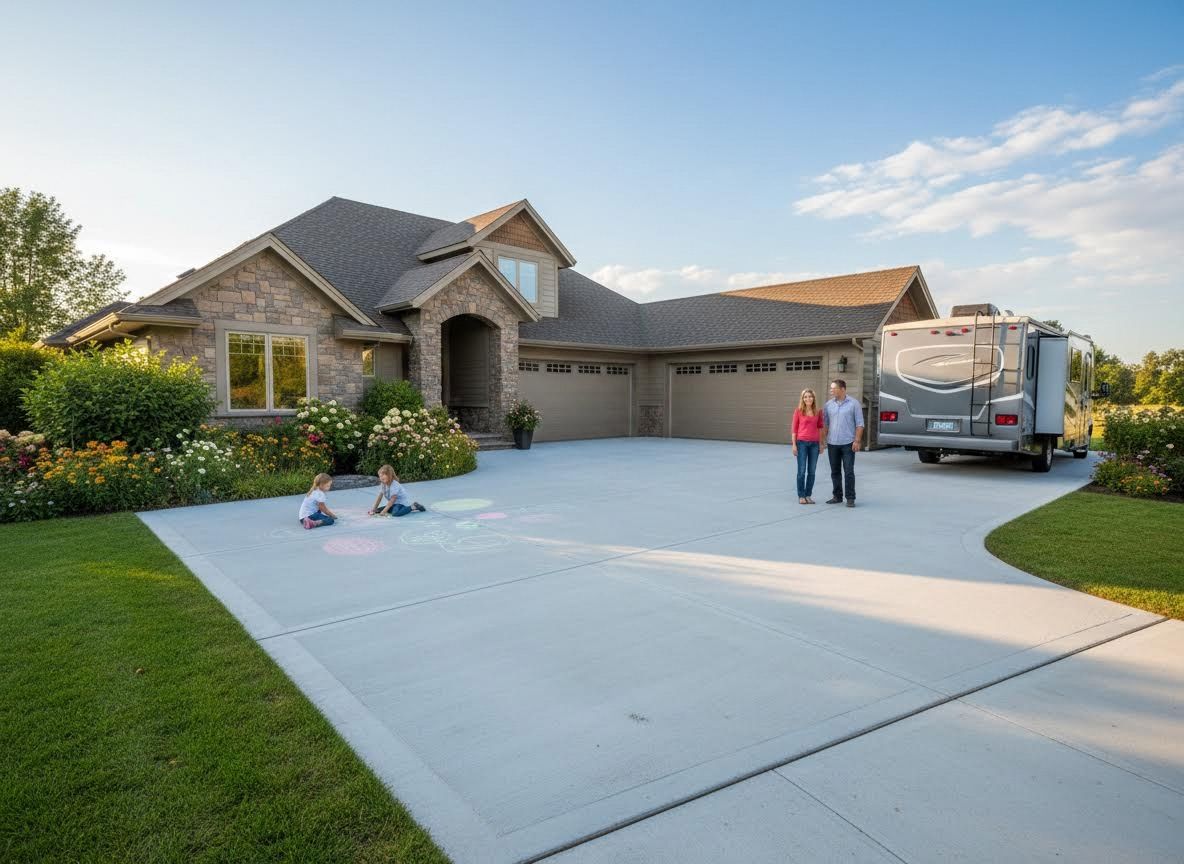 Family Home with RV and Kids Playing