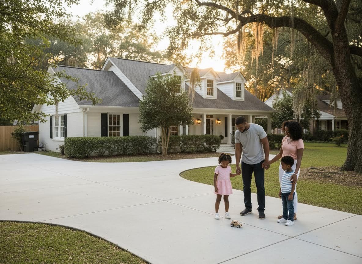 African American Family with Children on Driveway