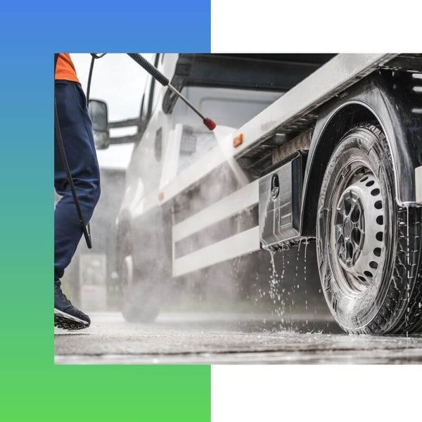 power washing large flatbed truck