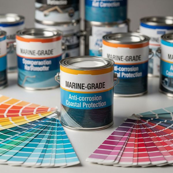 Variety of paint cans, emphasizing durable coatings for commercial painting in coastal environments. Variety of paint cans, emphasizing durable coatings for commercial painting in coastal environments.