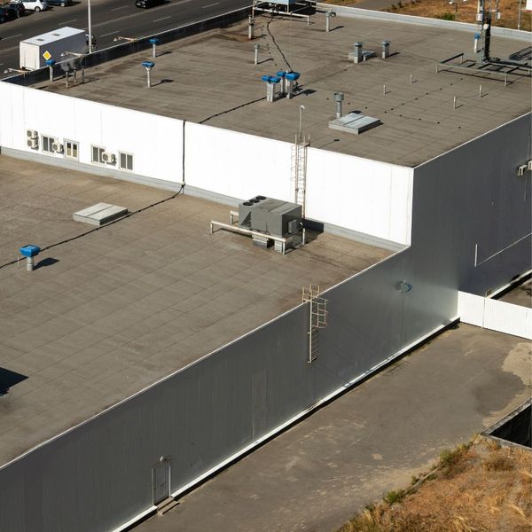 Industrial building rooftop with HVAC units