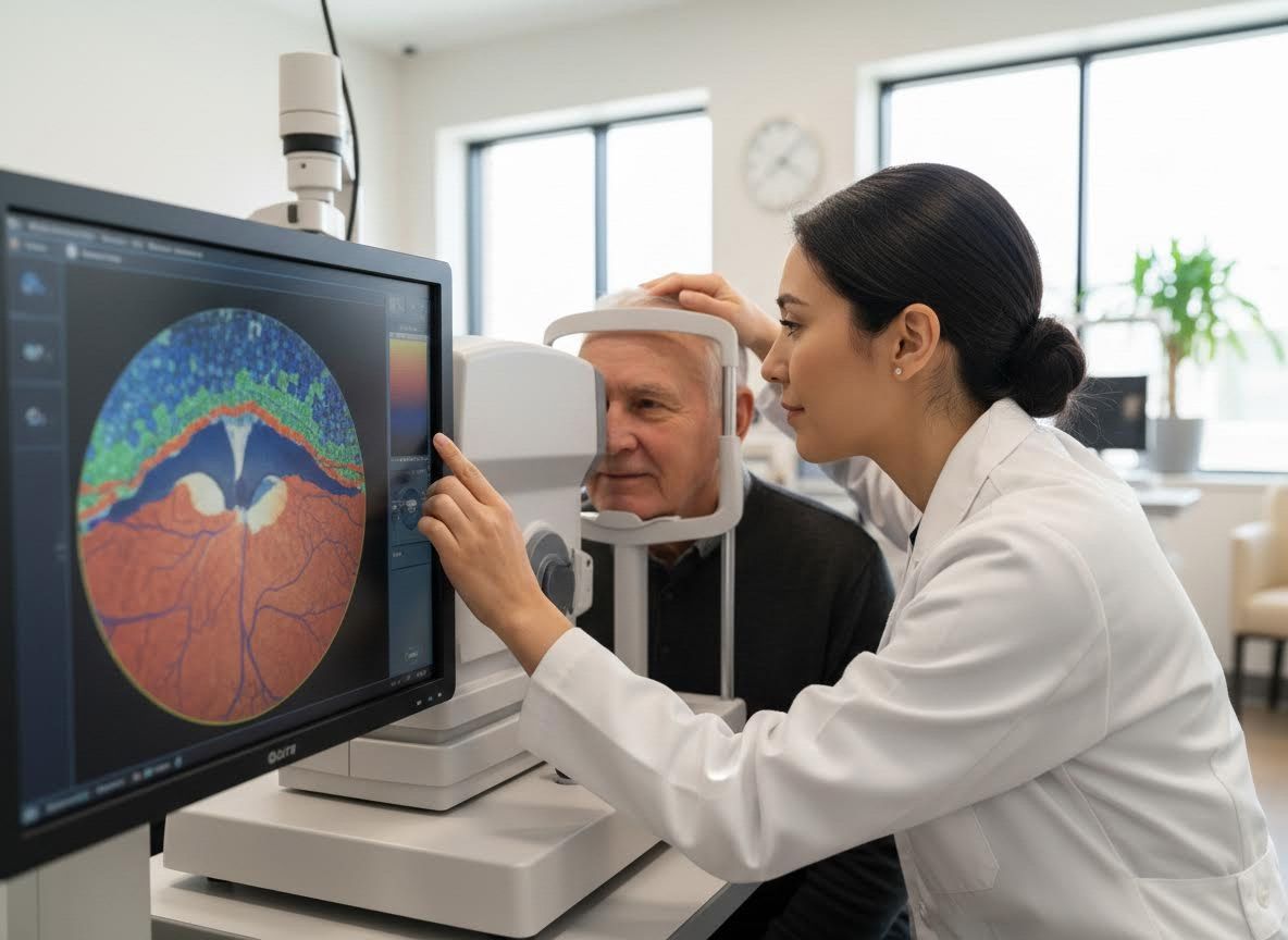 Ophthalmologist Performing Digital Retina Scan on Senior Patient