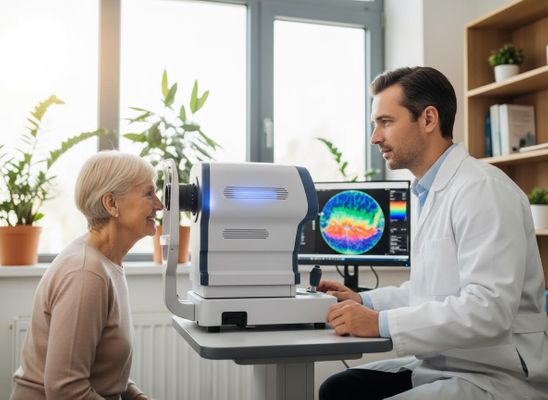 Optometrist Examining Senior Woman's Eyes