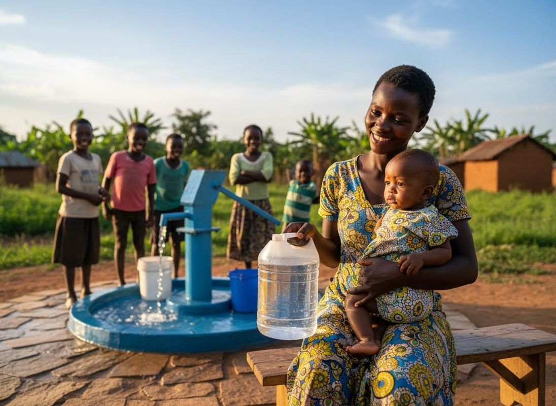 Mother and baby at community water pump