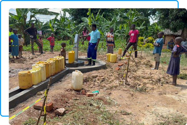 Lining up gallon cans for water well Lining up gallon cans for water well