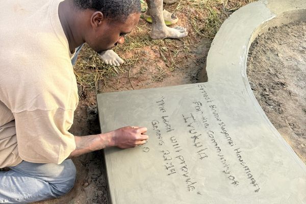 Enscribing onto water well concrete Enscribing onto water well concrete