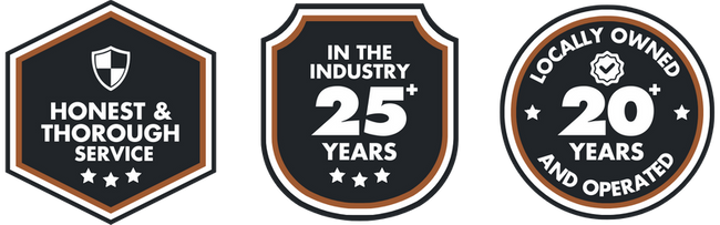 Trust Badges: 1:Honest Thorough Service | 2:In the Industry 25+ years | 3:Locally Owned and Operated for 20 years