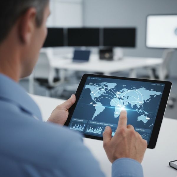 man looking at distribution tracking display