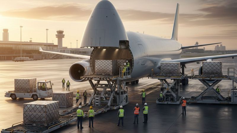 loading shipment onto an airplane loading shipment onto an airplane