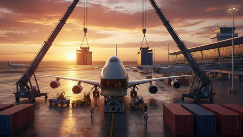loading shipment onto an airplane loading shipment onto an airplane