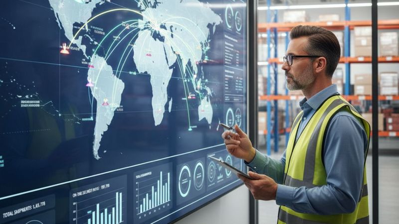man looking at distribution tracking display