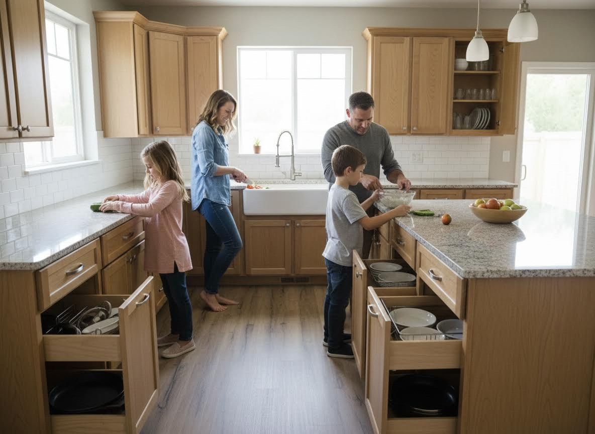 Family cooking together in a modern kitchen