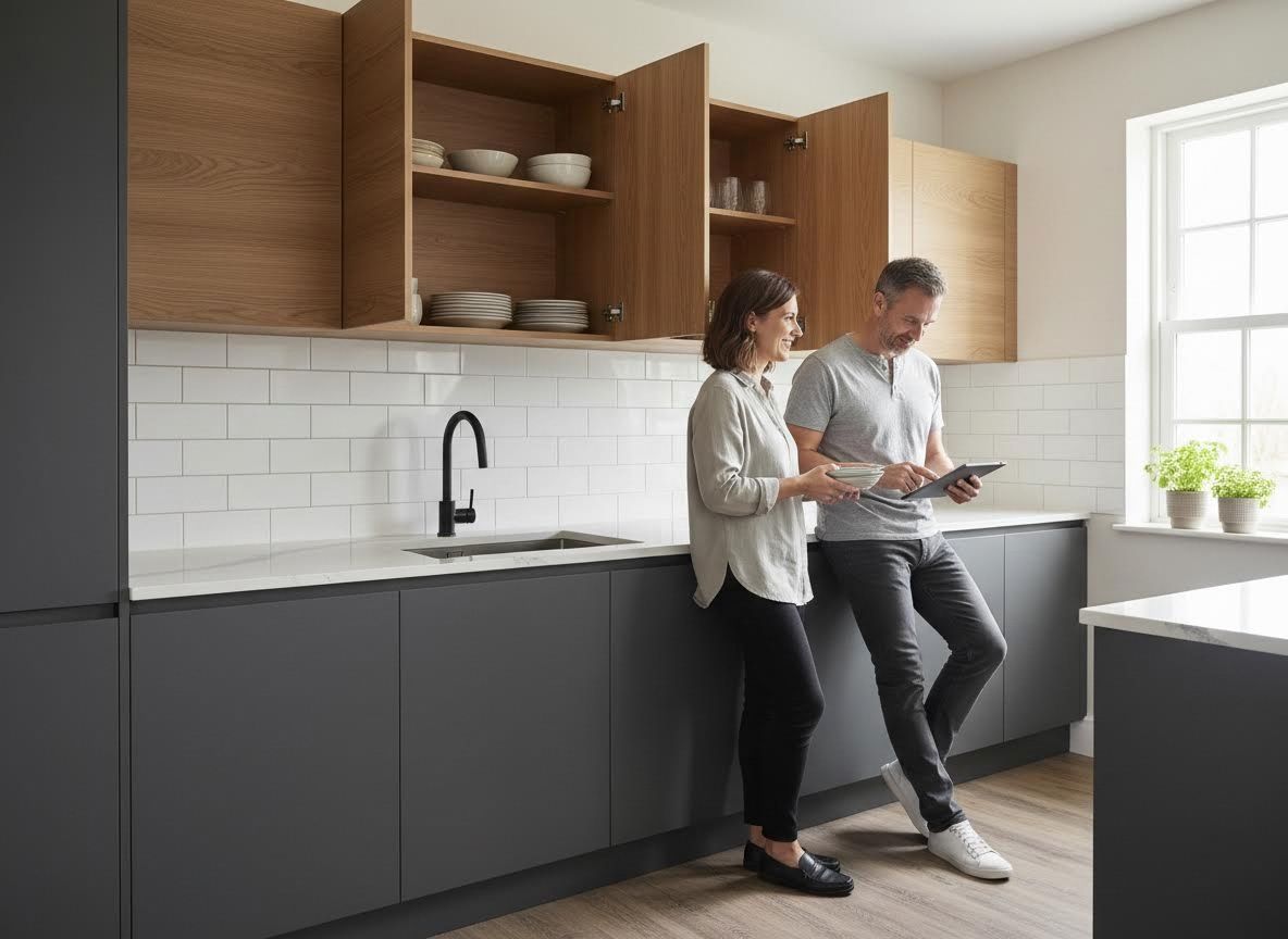 Couple Using Tablet in Modern Kitchen