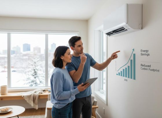 Couple Analyzing Energy Savings and Carbon Footprint