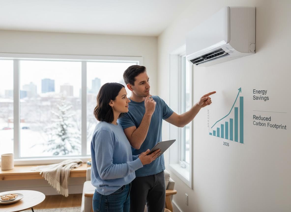 Couple Analyzing Energy Savings and Carbon Footprint