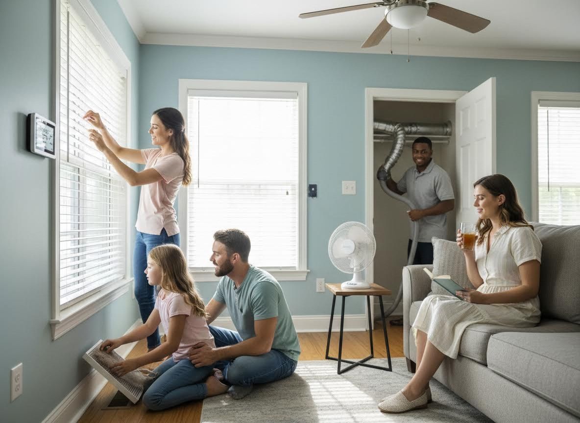 Family actively engaged in home maintenance and relaxation