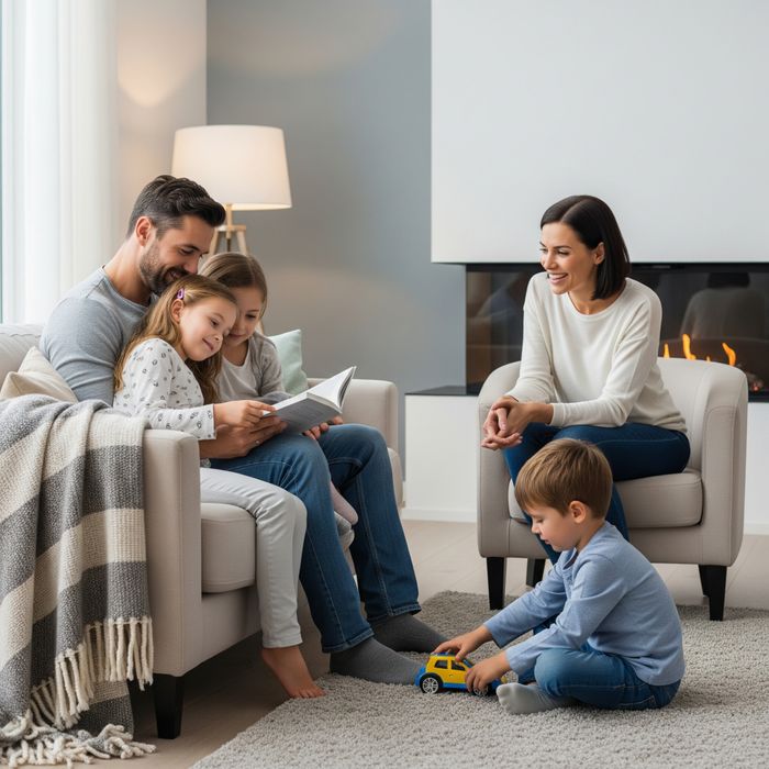 A happy family enjoying a comfortable temperature in their living room Sizing4.jpeg