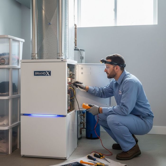 A professional technician performs detailed maintenance on a home heating system to ensure peak performance.
