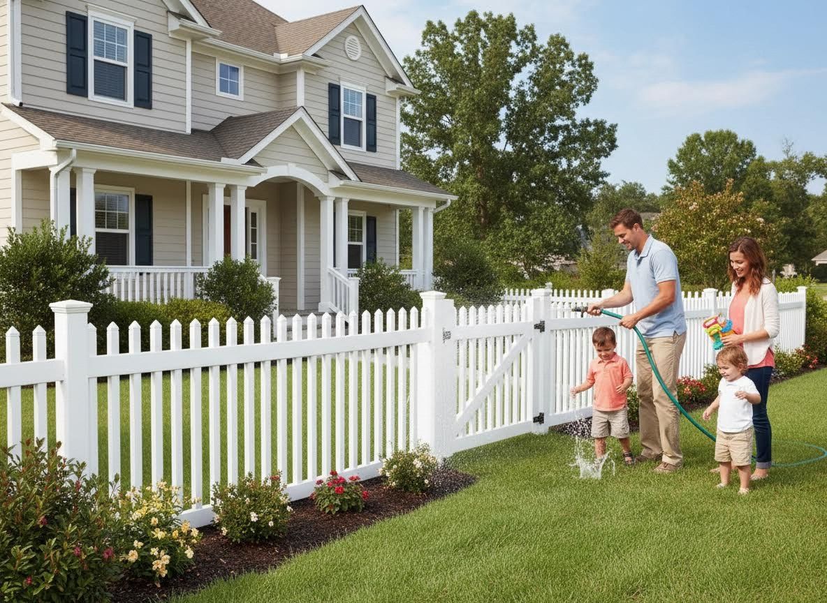 Family Playing with Water Hose in Front Yard