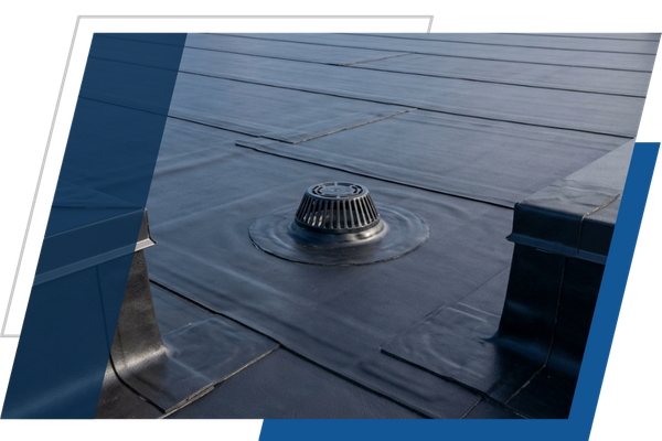 Smooth, durable EPDM rubber membrane roofing installed on a low-slope roof surface.