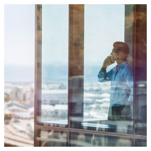 Person on a phone call inside a building