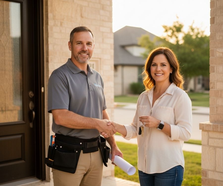 shaking hands with roofing contractor