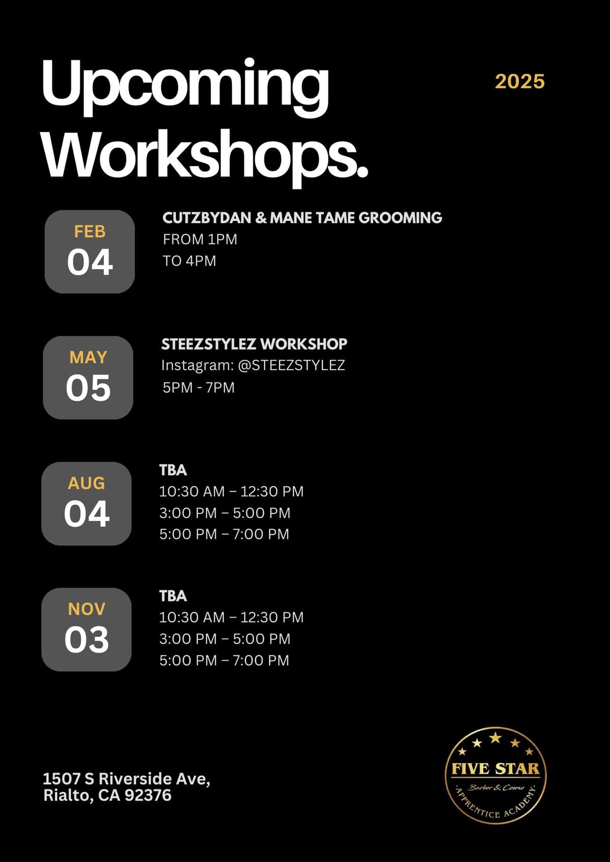Five Star Academy Workshops