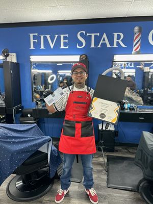 Student with barber license California Barbering License Student