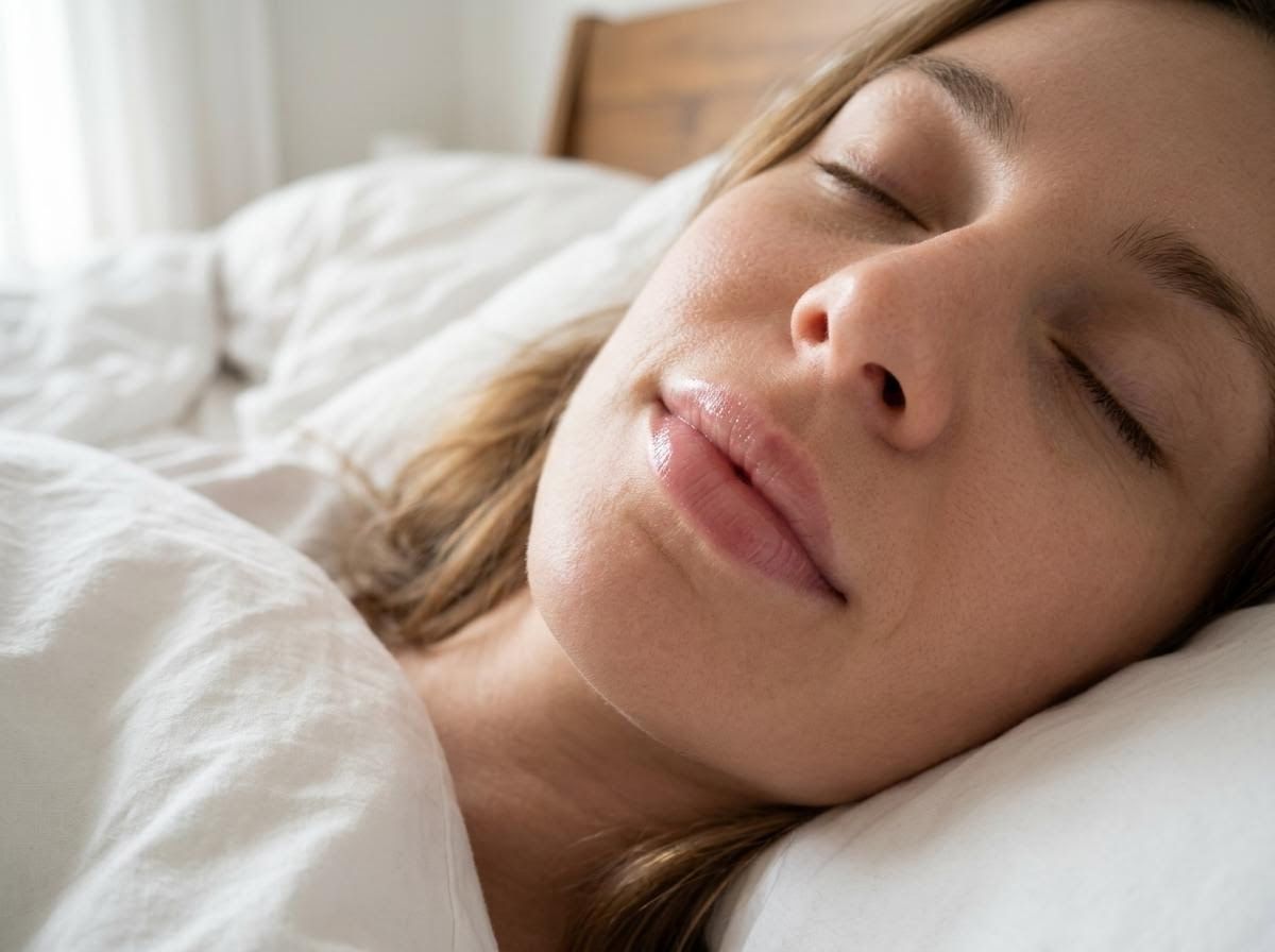 Peaceful woman sleeping in bed